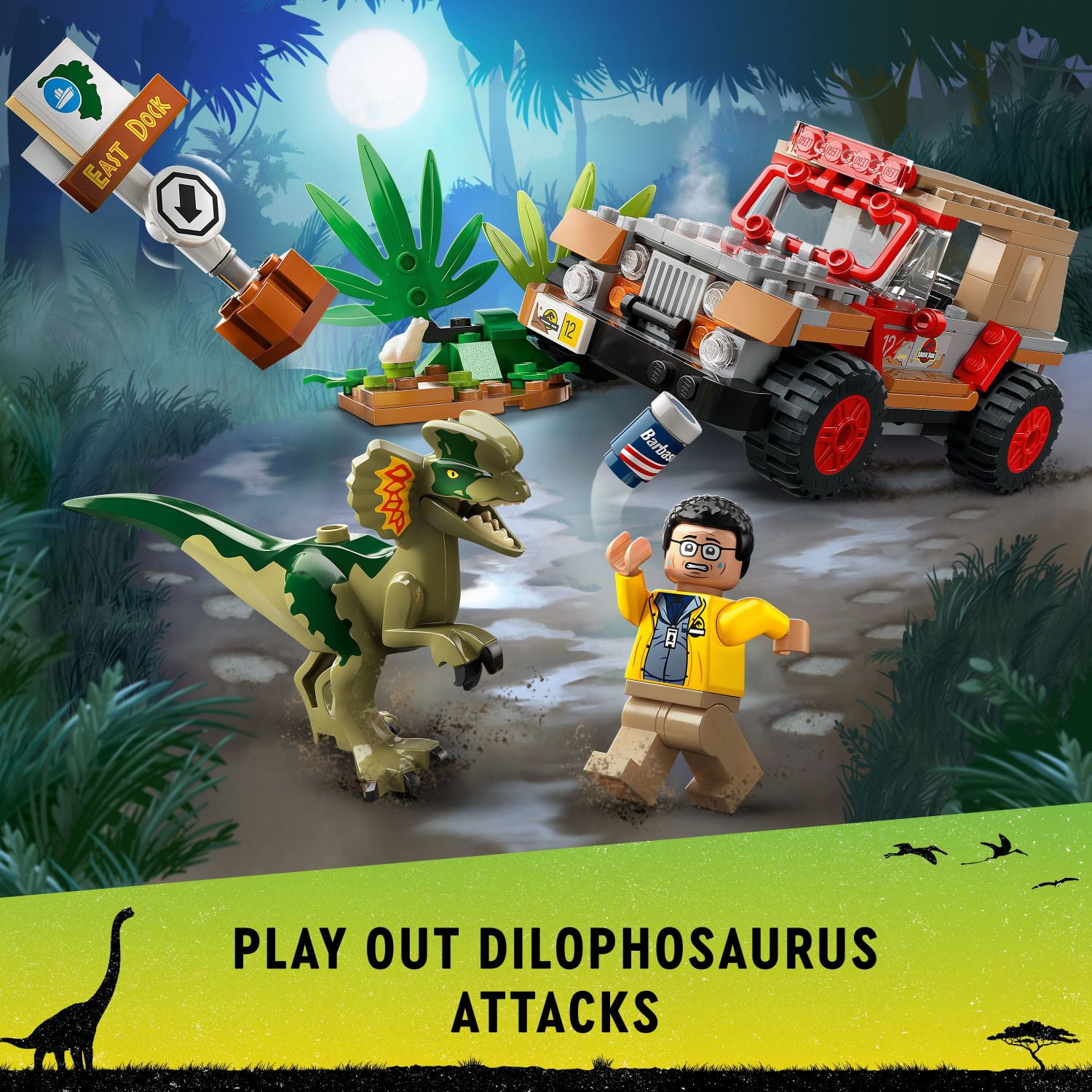LEGO Jurassic Park Dilophosaurus Ambush Buildable Toy Set for Jurassic Park 30th Anniversary, Dinosaur Toy for Boys and Girls with Dino Figure and Jeep Car Toy; Gift Idea for Ages 6 and up, 76958