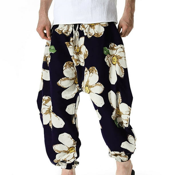 Pantalones bombachos de cintura media con estampado retro para hombre, informales, a la moda, de algodón