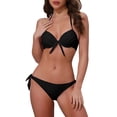 thumbnail image 1 of Conjuntos de bikini de halter con nudo y trenzado para mujer, 2 piezas, tirantes dobles, parte inferior triangular con lazo en la espalda, trajes de baño, talla X-Large, negro, 1 of 5