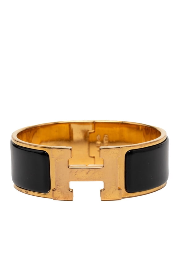 Pre-Owned Hermes Clic Clac H GM Bracelet, Gold, Black Plated, Enamel, Women's HERMES