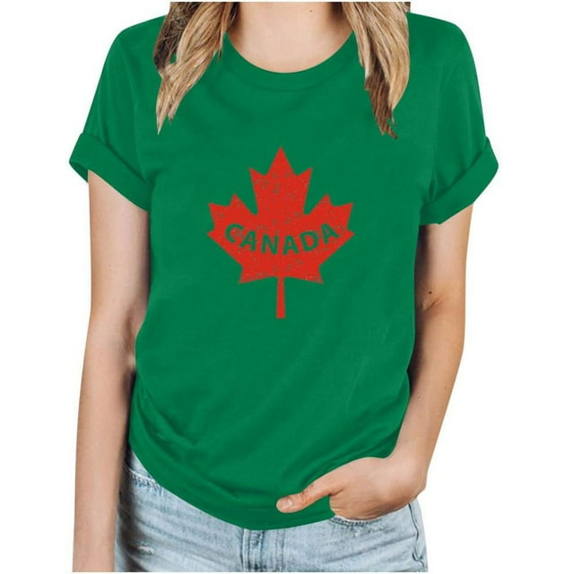 SDNall T-Shirts d'Été Basiques à Manches Courtes Décontractés pour Femmes, Blouse à Imprimé Feuille d'Érable pour la Fête du Canada, Col Rond