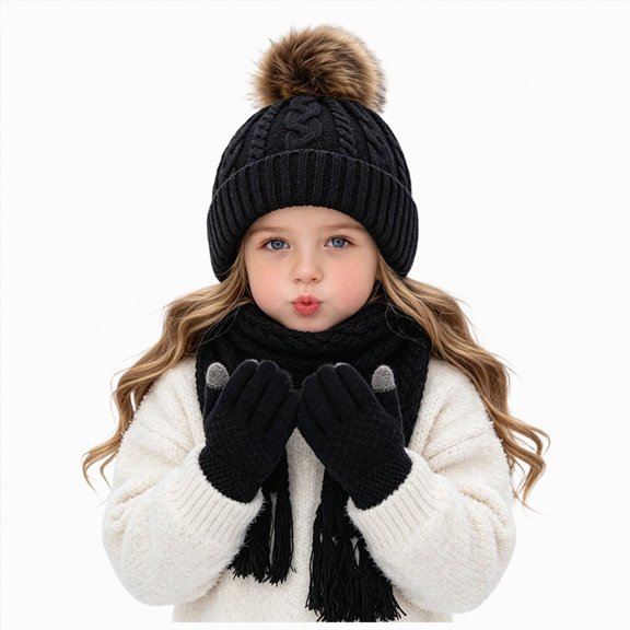 Little/Big Kids Winter Casual Hat Toddler Scarf and Glove Set with Knit Winter Hat