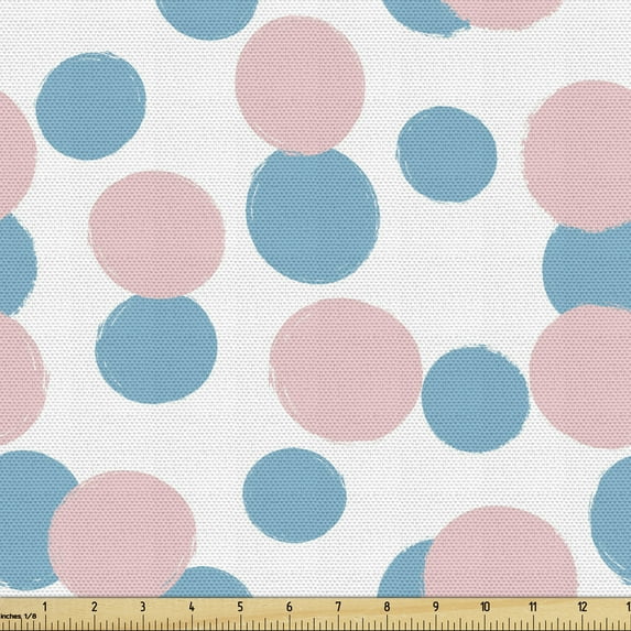 Blue and Pink Fabric by the Yard, Pastel Pattern with Continuous Brush Drawn Style Rounds, Decorative Upholstery Fabric for Chairs & Home Accents, 10 Yards, Blush and Deep Sky Blue by Ambesonne