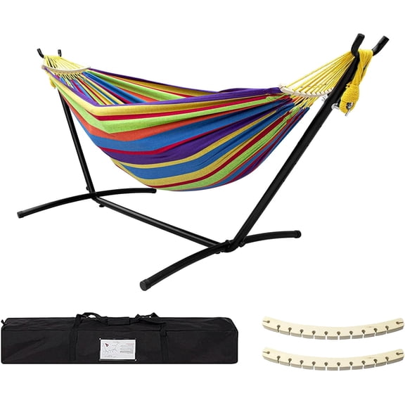 Portable Hammock with Heavy-Duty Steel Stand, 450 LBS Weight Limit, 2 Anti-Roll Stabilizer Bars, Carry Storage Bag, Outdoor Hammock for Patio, Backyard & Camping