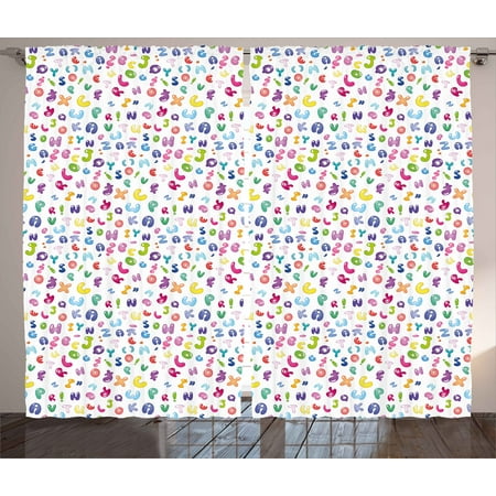 R In Bubble Letter Kids Curtains 2 Panels Set, Cute Colorful Alphabet Abc Bubble Letters Doodle Style Fun Childish Nursery Design, Window Drapes for Living Room Bedroom, 108W X 108L Inches, Multicolor, by Ambesonne ()