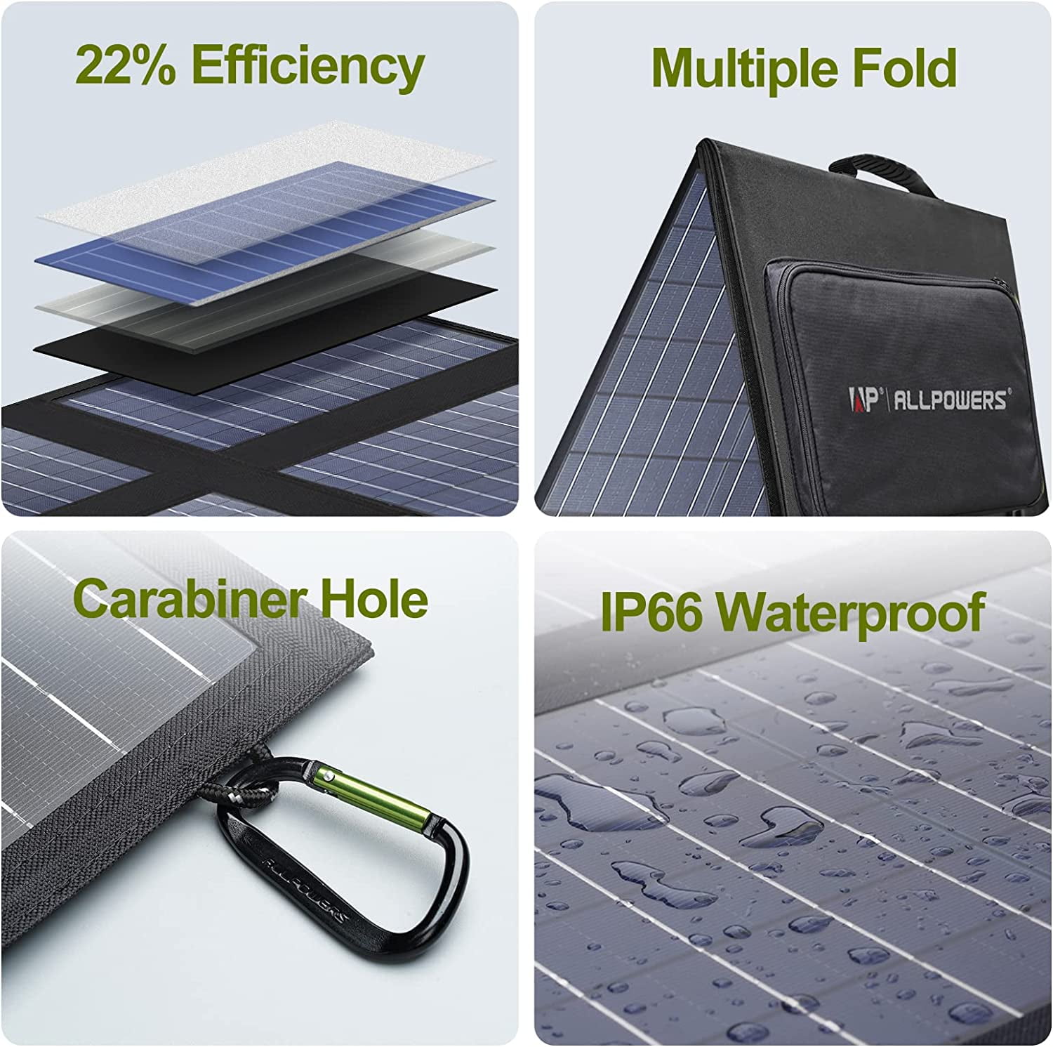 ALLPOWERS 60W Foldable Solar Panel Charger, 18V USB-C & USB-A Output, IP67 Waterproof for Power Station, Generator, Laptop, Phone, Portable Solar Panel for Camping & Outdoor Use