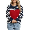 thumbnail image 2 of Women'S Cute Heart Sweater Long Sleeve Crewneck Pullover Ribbed Knit Casual Sweaters Blue & White S, 2 of 8