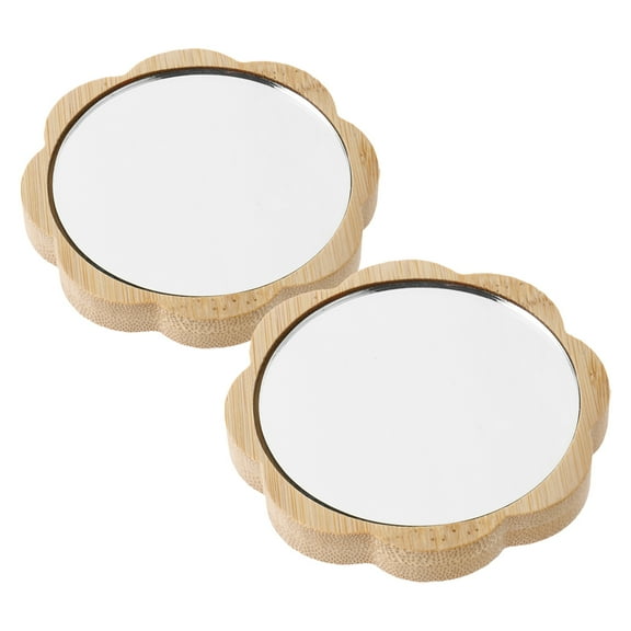 MRLESS 2-Pack Portable Mini Compact Makeup Mirror Wooden Handheld Cosmetic Mirror for Women, Stylish Small Travel Purse Outdoor Use