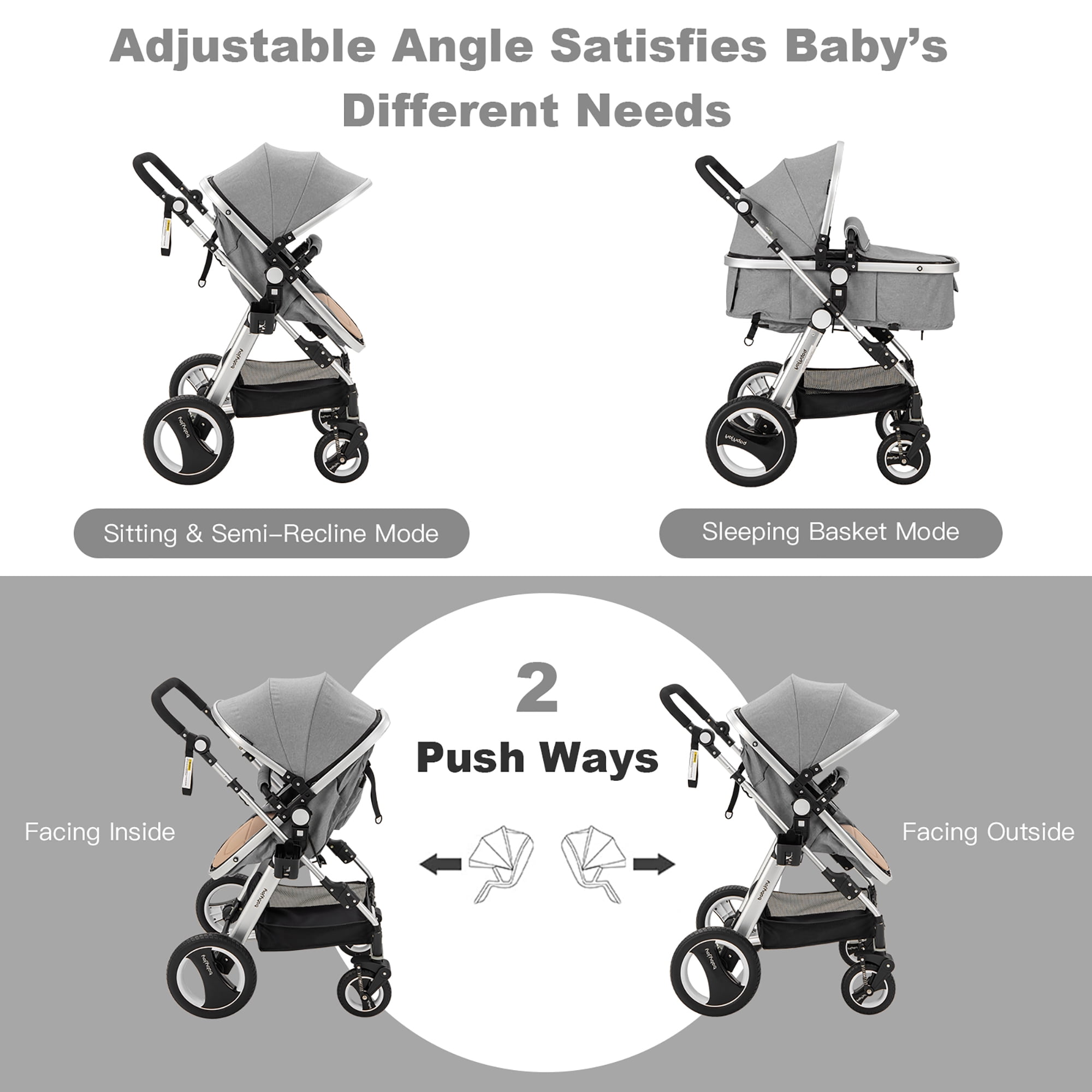  SMIXLVY Folding Pushchair Jogger Travel System 3 in 1, Baby  Stroller Pram Carriage Foldable Luxury Pushchair Stroller Absorption  Springs High View Pram Baby Stroller with Mommy Bag (Color : Khaki) : Baby
