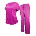 thumbnail image 2 of ACTIVE UNIFORMS Stretch Women's Ultra Soft Modern Fit Mock Wrap Scrub Set (Hot Pink, 3X-Large), 2 of 7