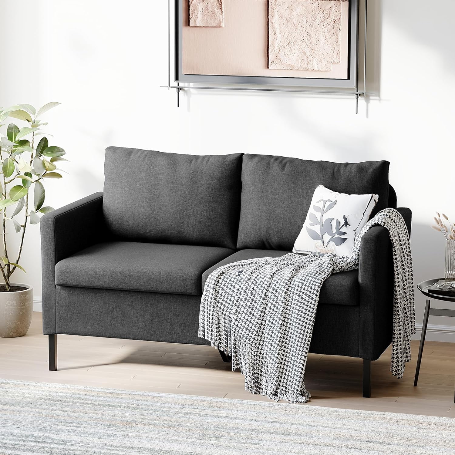 LAZZO 51" Modern Loveseat Sofa, 2-Seater Linen Fabric Couch for Bedroom & Office, Gray