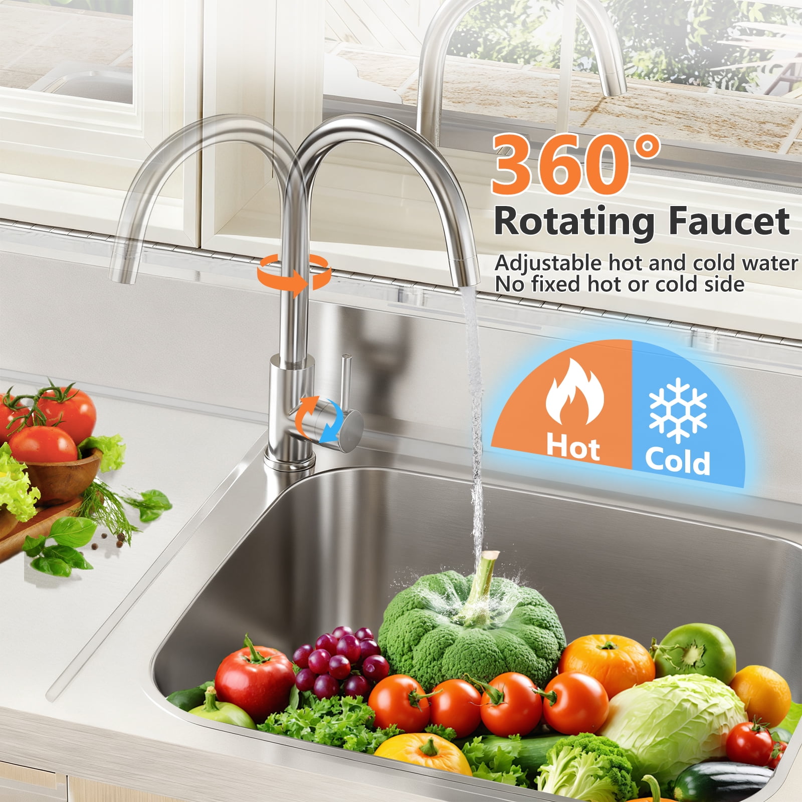 LiviNest Outdoor Utility Sink Station: 3-in-1 Wash Prep Store Center - 39" Stainless Steel Sink with Workbench & Drawer - 55lb Countertop & 360° Faucet for Backyard BBQ & Garden