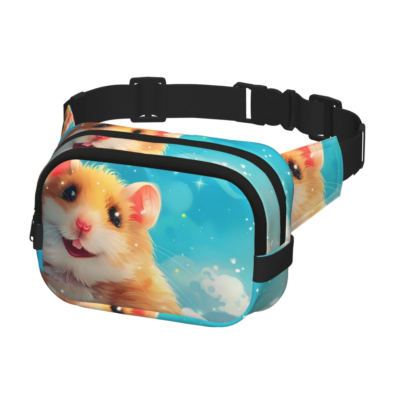 Picia Cloud Cute Hamster Print Square Double-Layer Waist Bag Mini Adjustable Waist Belt Bag Exercise Running Travel Hiking