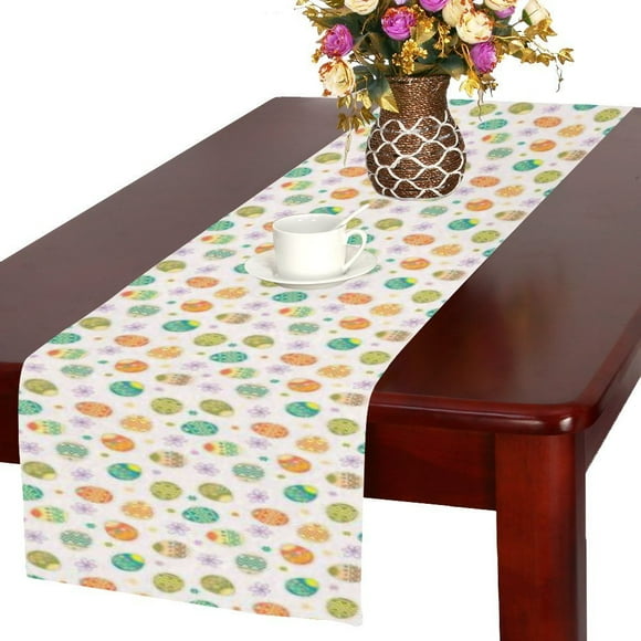 MYPOP Happy Easter Table Runner Placemat 16x72 inches, Colorful Easter Egg Table Linen Cloth for Office Kitchen Dining Wedding Party Home Decor