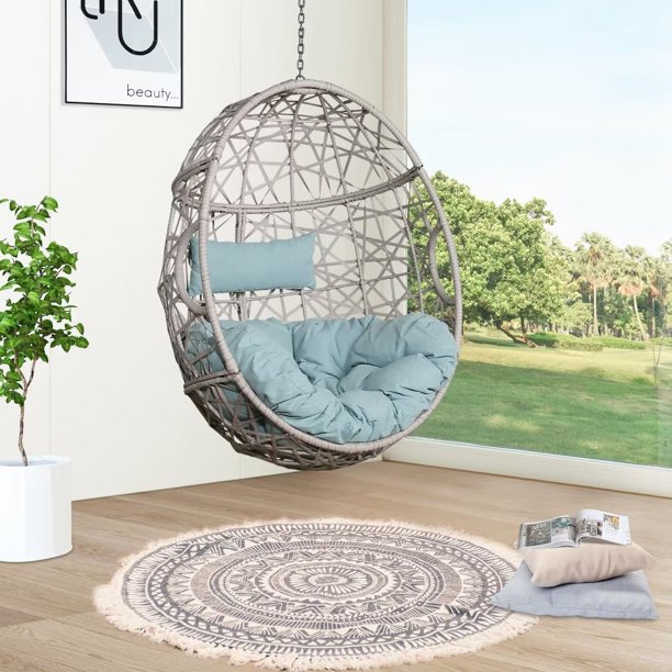 Ulax Furniture Outdoor Patio Wicker Hanging Basket Swing Chair Tear