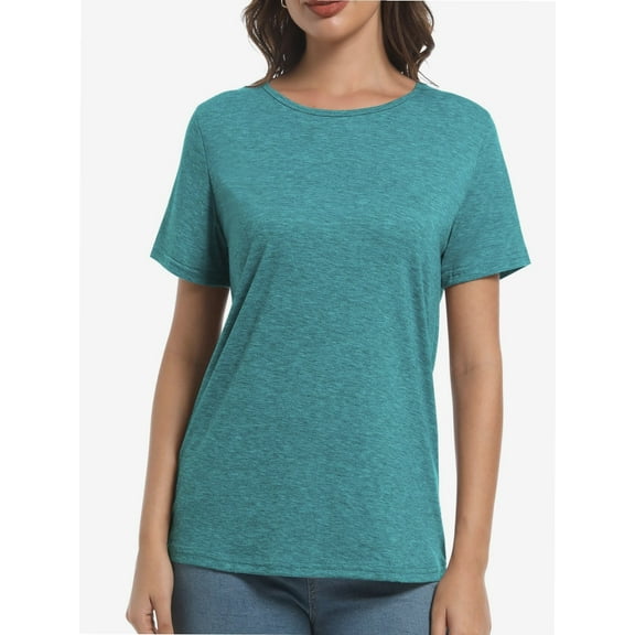 Womens Short Sleeve Basic Shirts Crewneck Tees Loose Fit Fashion Tops Casual Summer Clothes