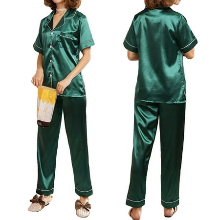 

COUTEXYI Fashion Women´s pajamas night wear solid color pockets V-neck buttons