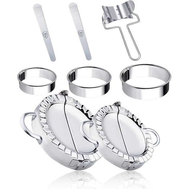 Máquina para hacer bolas de masa hervida de acero inoxidable, juego de 8 moldes para bolas de masa hervida, cortador de piel para bolas de masa, cortador de cuchara de relleno para pastel de