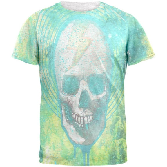Halloween Lightining Bolt Skull Dristressed Plasma Mens T Shirt Heather White LG