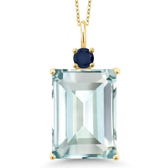 Gem Stone King 18K Yellow Gold Plated Silver Sky Blue Simulated Aquamarine and Blue Sapphire Pendant Necklace for Women (16.15 Cttw, Emerald Cut 18X13MM, With 18 inch Silver Chain)
