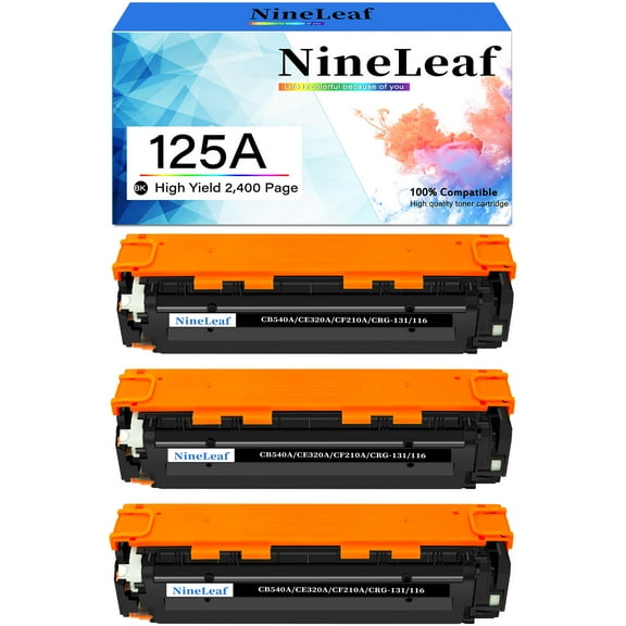 NineLeaf High Capacity Compatible Toner Cartridge Replacement for HP 125A CB540A work for LaserJet CM1312 CM1312nfi MFP CP1215 CP1515n CP1518ni Series Printers (Black,3 Pack)