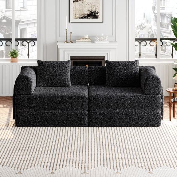 Eyisean 72.4" Chenille Modular Sectional Sofa, 2 Seater Convertible Loveseat Sofa Bed with Storage Pocket & Cushion, Anti-Slip, Comfy Floor Boneless Couch for Living Room, No Assembly Required