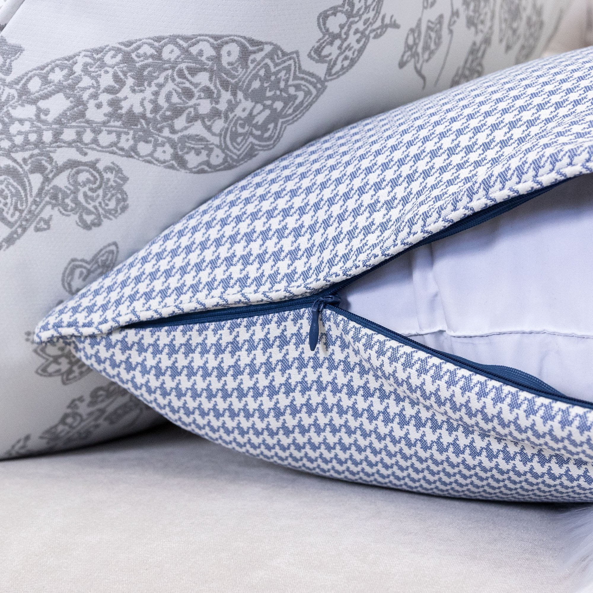Zaina Blue Geometric Polyester 20 in. x 20 in. Throw Pillow