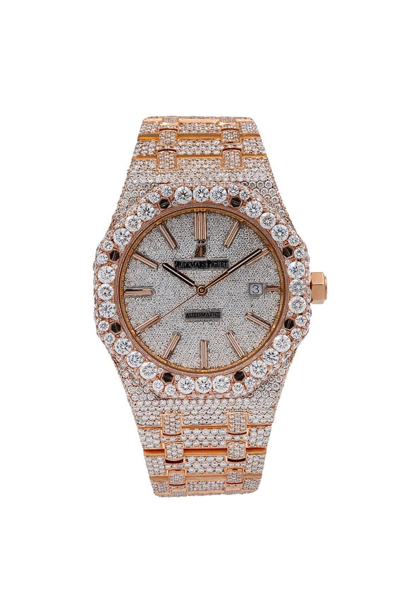 Pre-Owned Audemars Piguet Royal Oak Selfwinding 41MM 15400OR Diamond Paved Dial Diamond Bezel 18K Rose Gold Bracelet 27.75ct