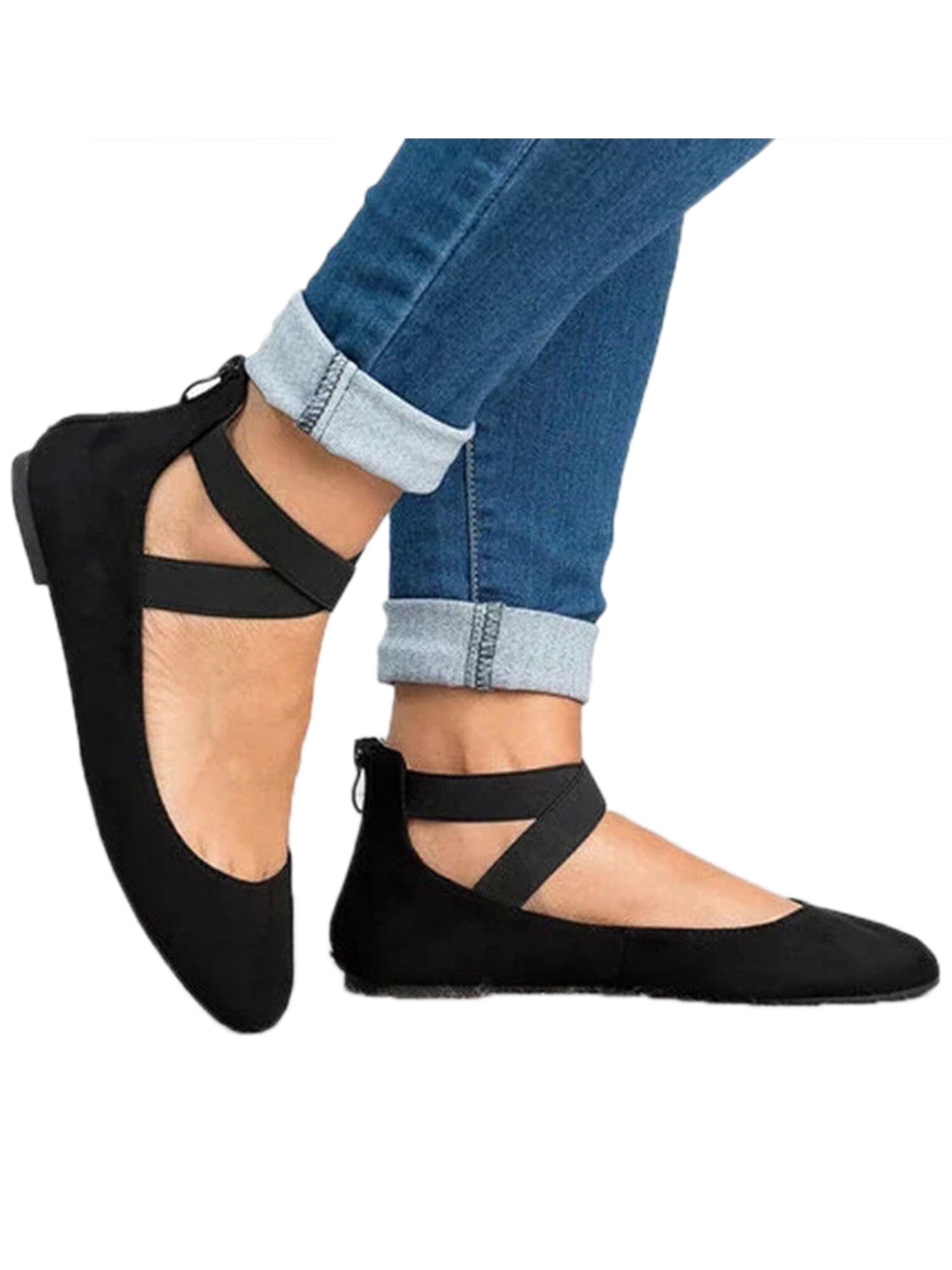 Women's Classic Ankle Strap Ballerina Flats Comfy Pointed Toe Casual Comfort Flat Shoes - Walmart.com