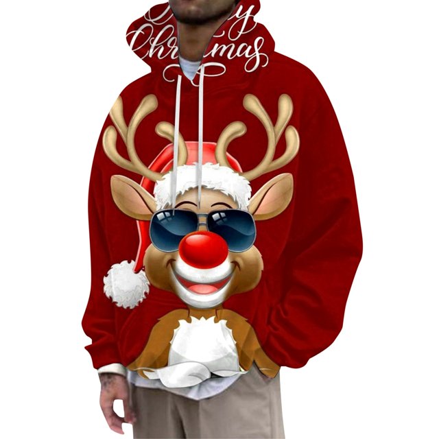 toraway Chandails en Molleton à Col Rond Hommes Simples Hommes et Femmes Chandails à Capuchon Graphiques de Noël Chandail-Over Nouveauté Cool Chandails à Capuchon avec Poches TG