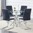 thumbnail image 6 of SUDICA 36.6" Round Glass Dining Table Set for 4, Clear Tempered Tabletop with Silver Metal Legs and Black PU Leather Chairs for Dining Room, 6 of 7