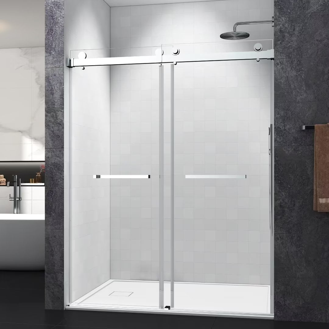 72"x76" Double Sliding Shower Doors, Frameless Glass Doors with Mounting Hardware and Long Handle, Splash-proof Bathroom Doors in Brushed Nickel Finish, Clear