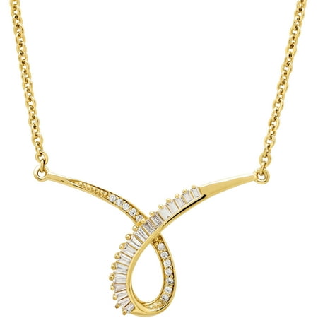 Sterling Silver and 18kt Gold Plate Center Loop Design with Round and Baguette Cubic Zirconia Necklace, 18