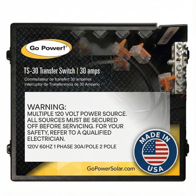 Interruptor de transferencia Go Power TS-30 de 30 amperios, doble fuente, 120 V