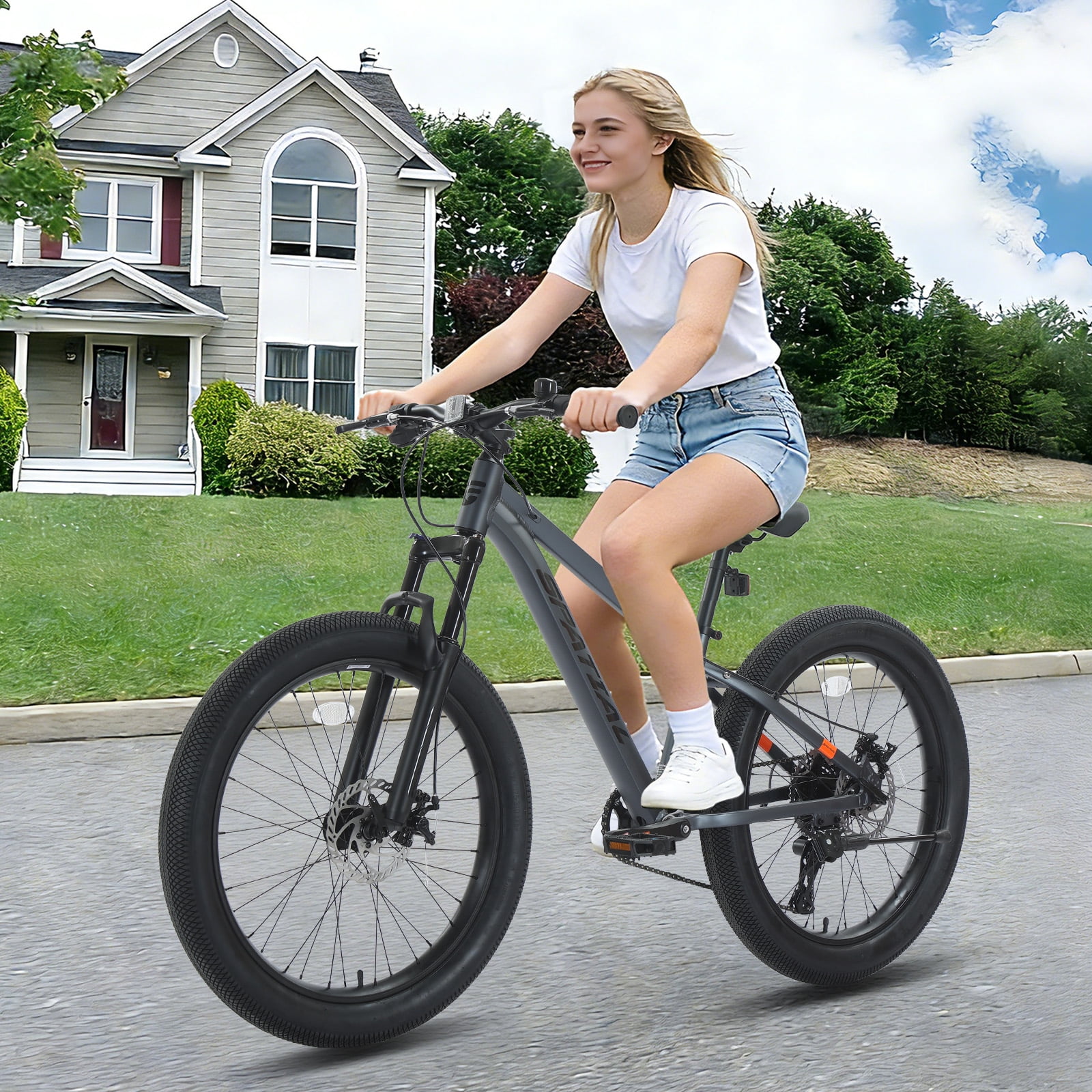 SPATIAL 24 inch Pro Fat Mountain Bike,8-Speed Gears MTB Mountain Bikes,Aluminum Frame Dual Disc Brakes,Dark Gray