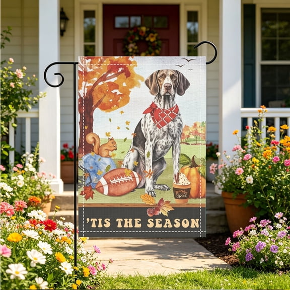 Garden Flag, Fall Pumpkin Spice Dog Football Pattern,12x18 Inch,Double Sided Printed,Seasonal Front Yard Decor,No Flagpole
