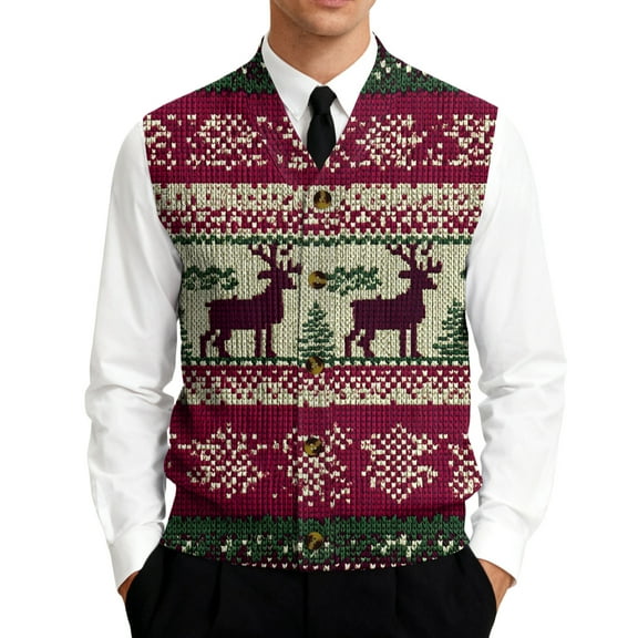 Dwelliawo Christmas Sweater Vest for Men Warm Knitted V Neck Pullovers Sweater Formal Ribbed Sleeveless Xmas Sweaters Regular Fit Cable Stretch Vest Deep Red 5XL