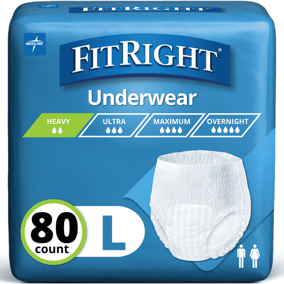 FitRight Incontinence Underwear for Men and Women, Adult Diapers, Extra Absorbent, Large, 40in to 56in, 80 Count