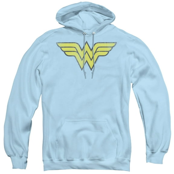 DC Comics WW Logo Distressed Adult Pullover Hoodie Sweatshirt Light Blue