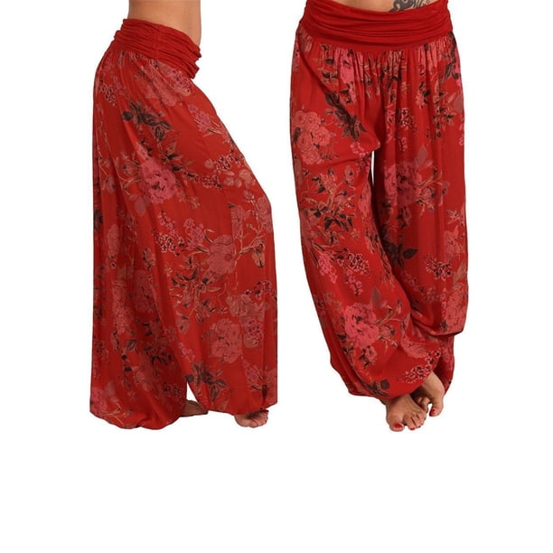 Pantalones de yoga holgados con estampado floral para mujer, de talla grande, estilo indio, de cintura alta y piernas anchas.