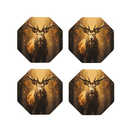 

Drink Coasters Set of 4 Elk Leather Coasters for Coffee Table Protector Heat Resistant Cute Coasters for Home Decor Housewarming Gifts Bar Kitchen 4 Inch Octagon