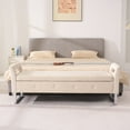 thumbnail image 2 of Newest 67.91" Wide Velvet Storage Bench with Armrests, Upholstered Soft Bench for Living Room & Entryway, Beige, 2 of 10