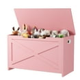 thumbnail image 1 of 30" Wooden Storage Bench with Safety Hinges & Side Handles, Multifunctional Entryway Chest & Shoe Organizer, Easy Assembly, Pink, Matte White, Washed Ash & Retro, 1 of 6