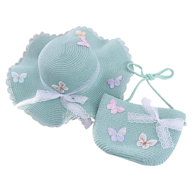 Sombrero de paja para mujer con circunferencia de 56-58 cm, sombrero de playa de verano, sombrero protector solar para exteriores y conjunto de bolsa de paja