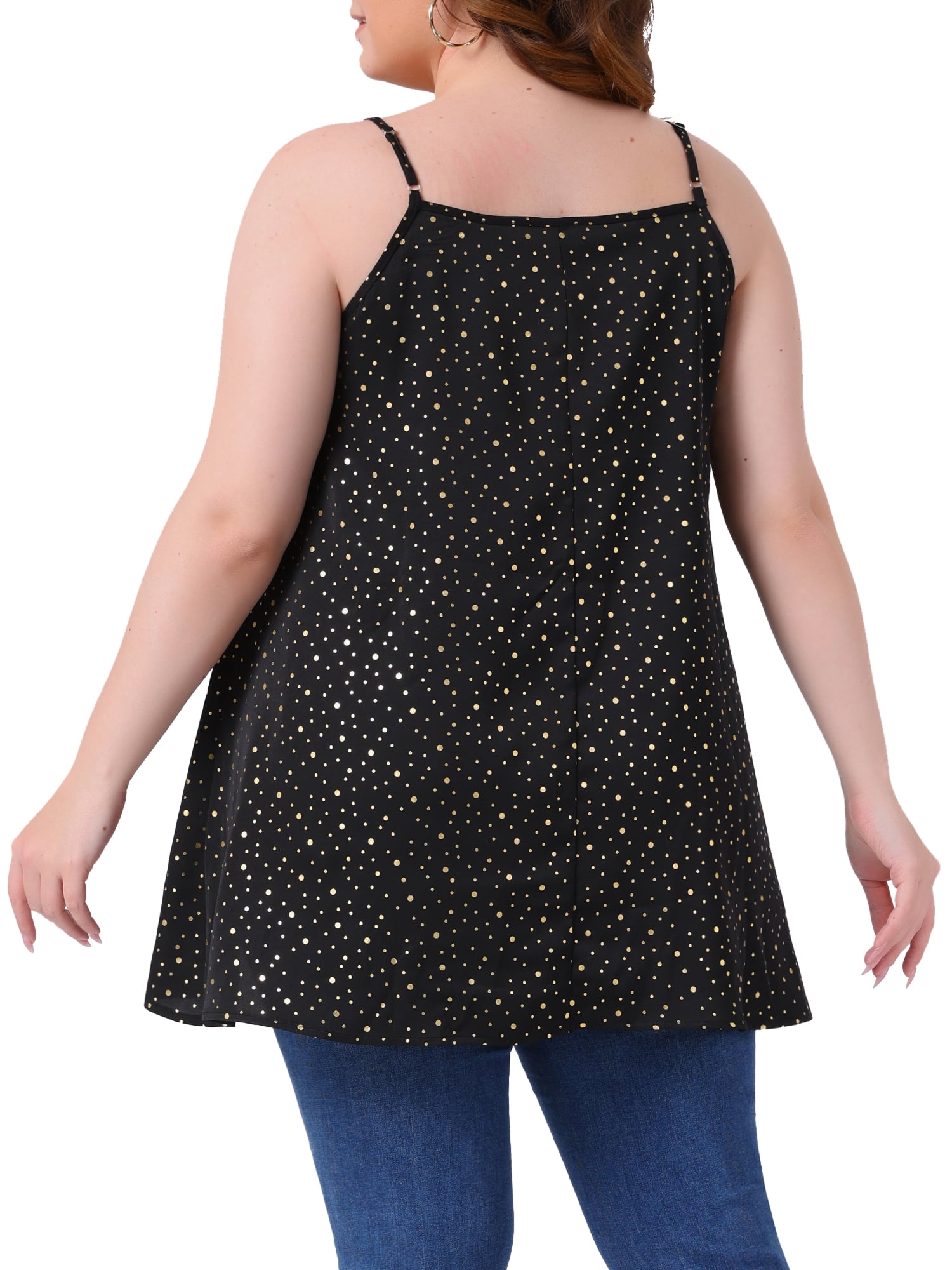 DARING DIVA Women's Plus Casual Summer Cami Polka Dots Sleeveless Tank Tops 1X Black