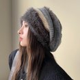thumbnail image 5 of Diufon Women's Winter Knitted Hat Striped Fleece Thickened Warm Windproof Hats Ladies Plush Outdoor Ski Cap, 5 of 7