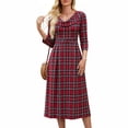 thumbnail image 6 of GUACER Plaid Fall Midi Dresses for Women High Waist Crewneck Long Sleeve A-Line Swing Dress for Work Casual, 6 of 6