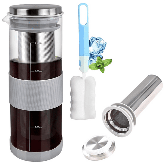Cold Brew Coffee Maker Jar Pitcher 800ML Stainless Steel Filter with Cup Brush Cold Brew Pitcher