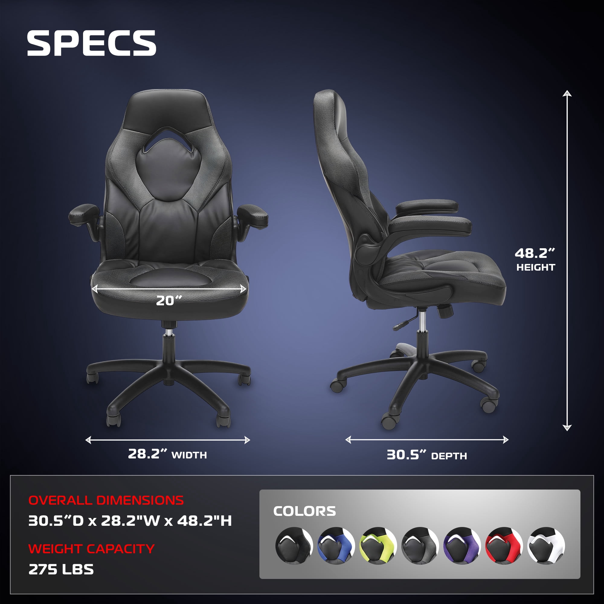 RESPAWN 3085 Ergonomic Gaming Chair for Adults, High Back Office Chair with Headrest and Flip Up Arms, Leather Racing Style Gaming Seat with Lumbar Support, Video Game Computer Desk Seat - Gray