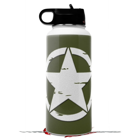 Skin Wrap Decal compatible with Hydro Flask Wide Mouth Bottle 32oz Distressed Army Star (BOTTLE NOT INCLUDED)